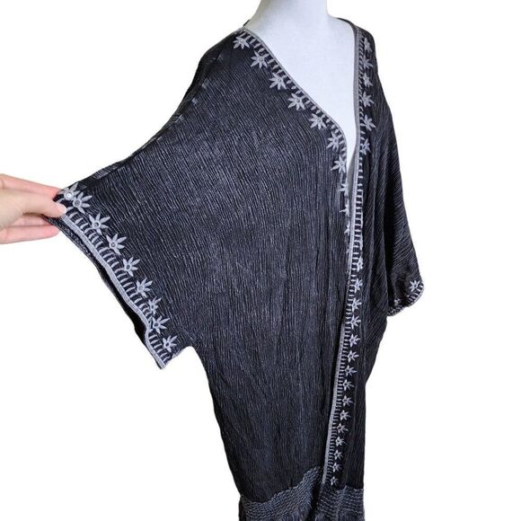 Easel Open Front Duster Long Coverup Womens Size M Gray Fringe - Picture 2 of 9